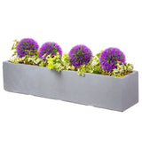 Large window box in Parisian Grey with purple flowers - Bay and Box