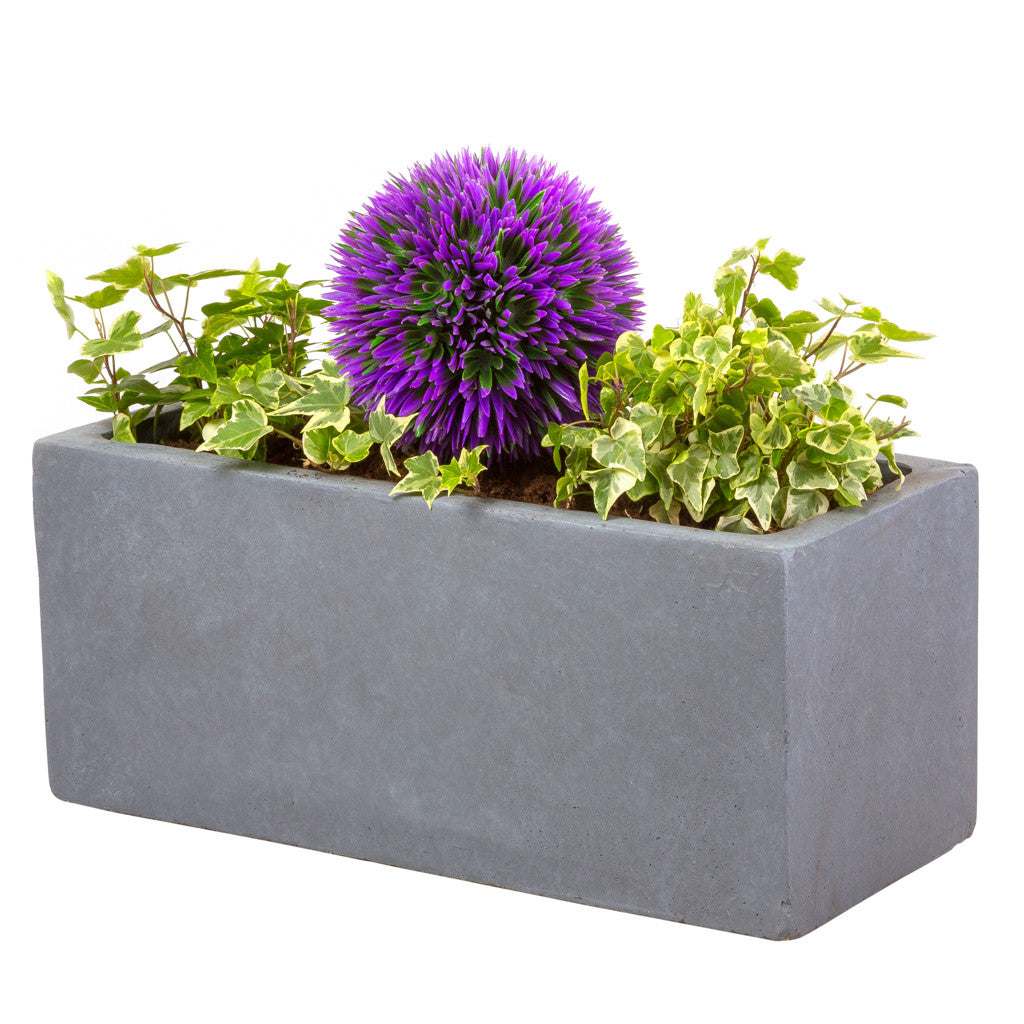Small window box in Parisian Grey with a purple flower - Bay and Box