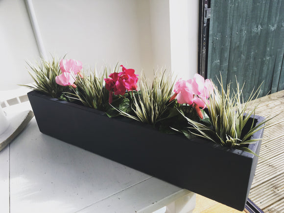 Artificial Window Box with Grasses and Cyclamen - Large